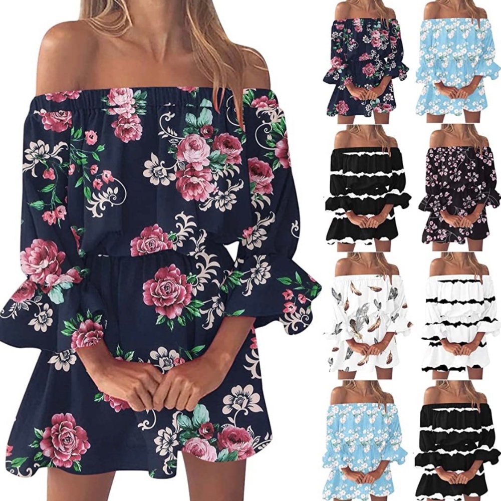 New Look Woman’s Elastic Waist Floral Three-quarter Sleeves Dress Size S
